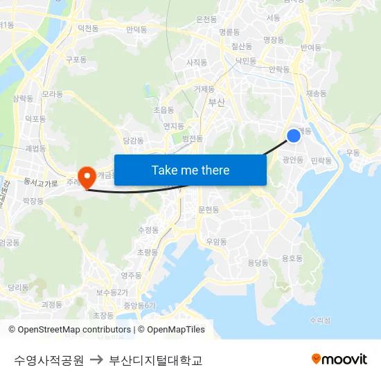 수영사적공원 to 부산디지털대학교 map