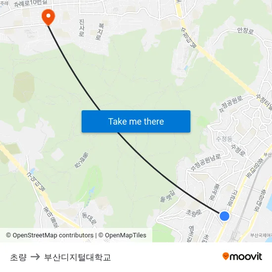 초량 to 부산디지털대학교 map