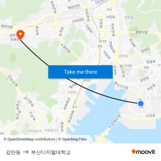 감만동 to 부산디지털대학교 map