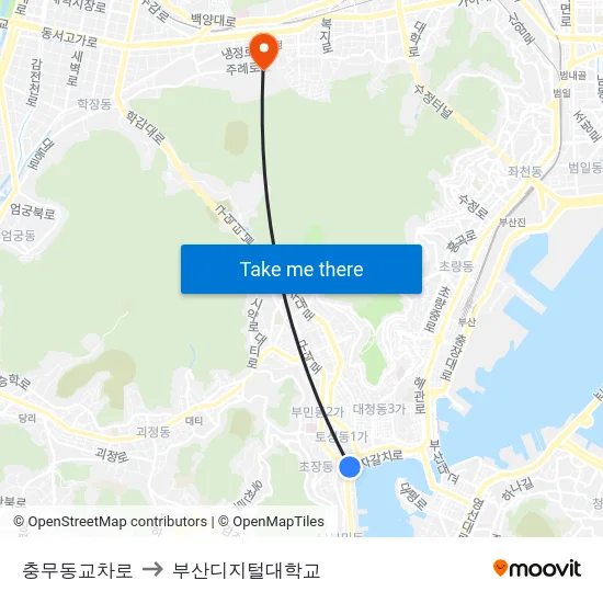 충무동교차로 to 부산디지털대학교 map