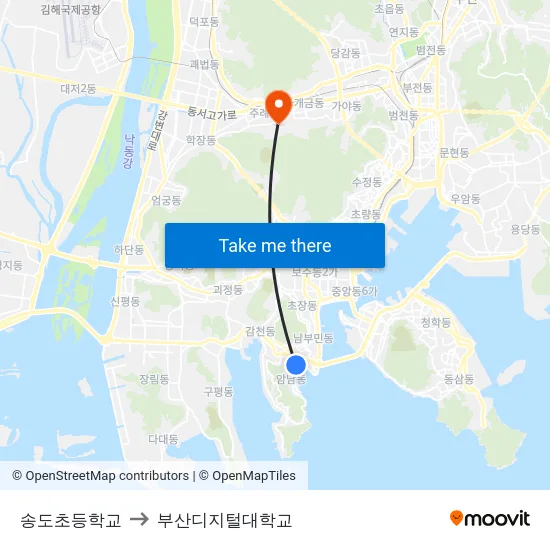 송도초등학교 to 부산디지털대학교 map