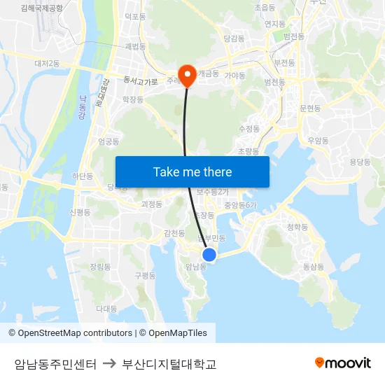 암남동주민센터 to 부산디지털대학교 map