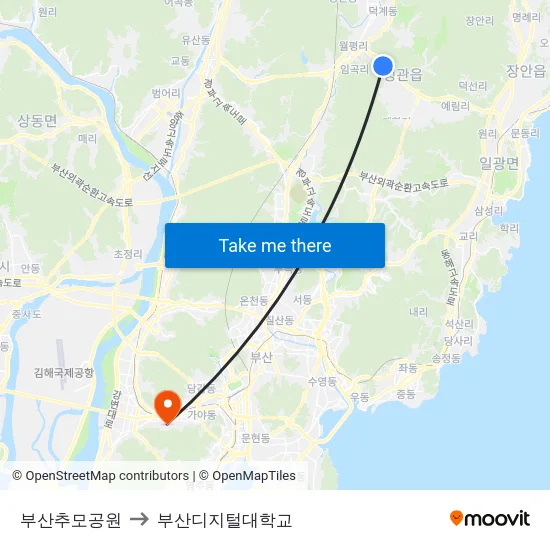 부산추모공원 to 부산디지털대학교 map