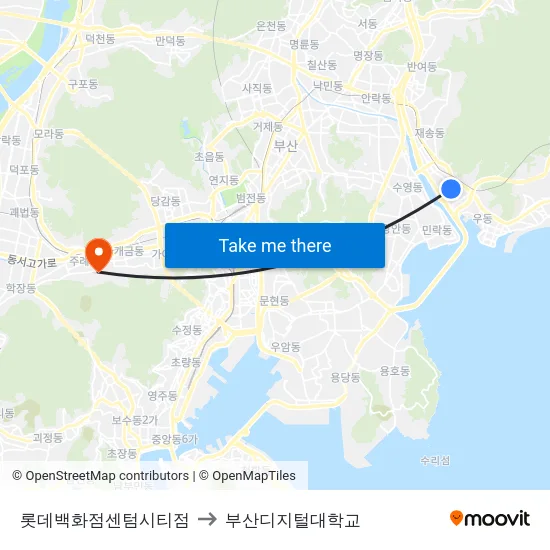 롯데백화점센텀시티점 to 부산디지털대학교 map
