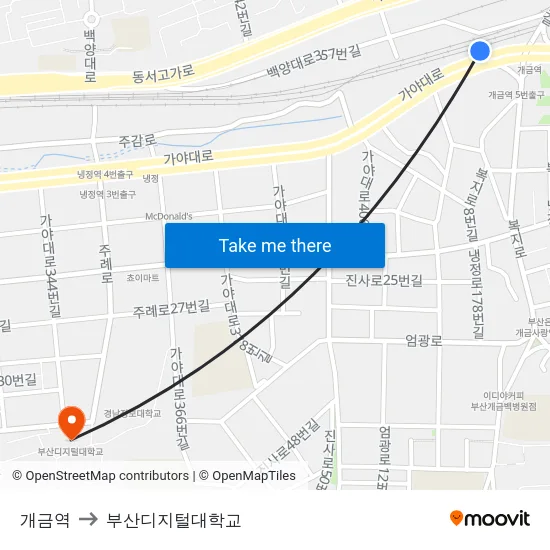 개금역 to 부산디지털대학교 map