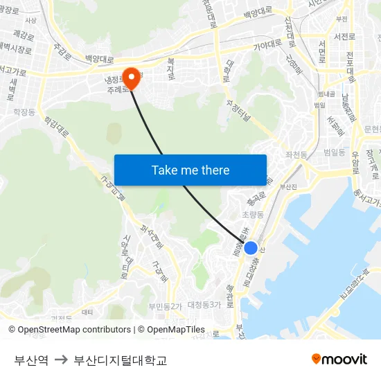 부산역 to 부산디지털대학교 map