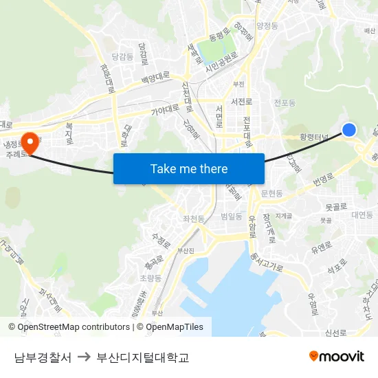 남부경찰서 to 부산디지털대학교 map