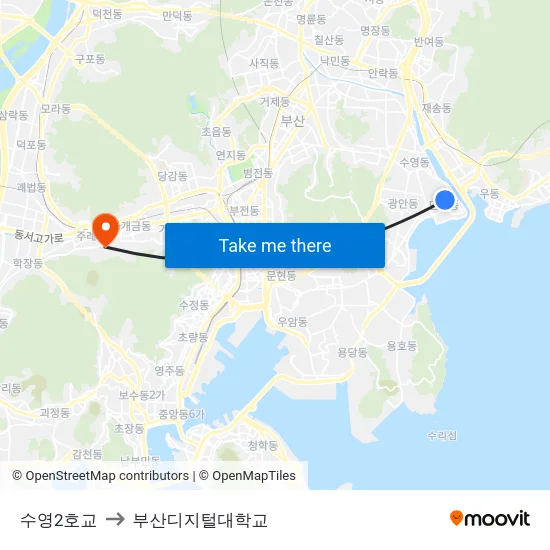 수영2호교 to 부산디지털대학교 map