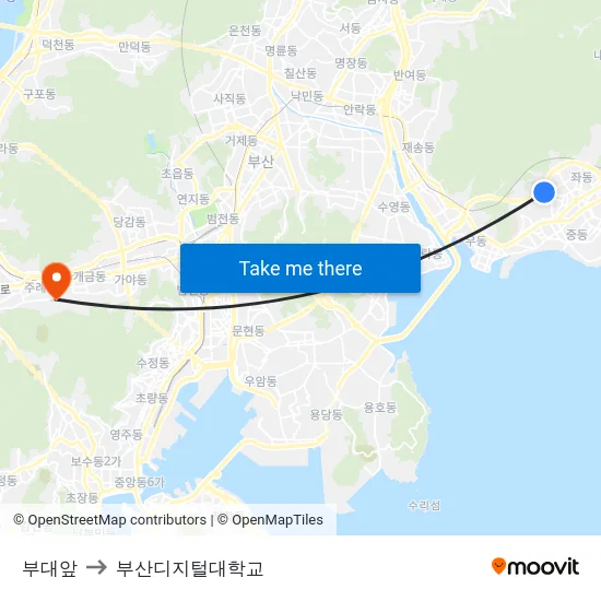 부대앞 to 부산디지털대학교 map
