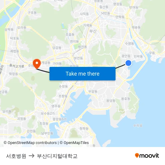 서호병원 to 부산디지털대학교 map