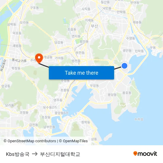Kbs방송국 to 부산디지털대학교 map