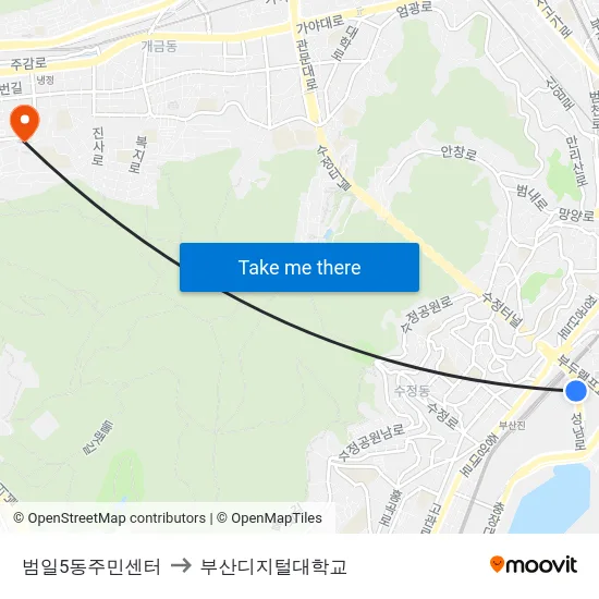 범일5동주민센터 to 부산디지털대학교 map