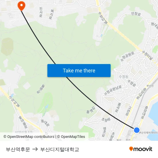 부산역후문 to 부산디지털대학교 map