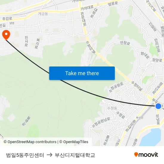 범일5동주민센터 to 부산디지털대학교 map