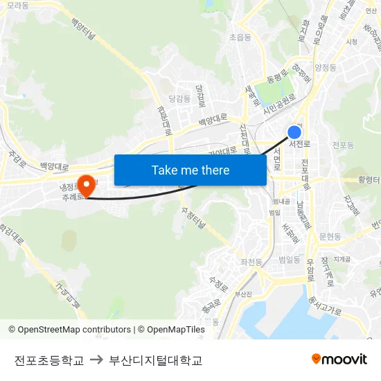 전포초등학교 to 부산디지털대학교 map