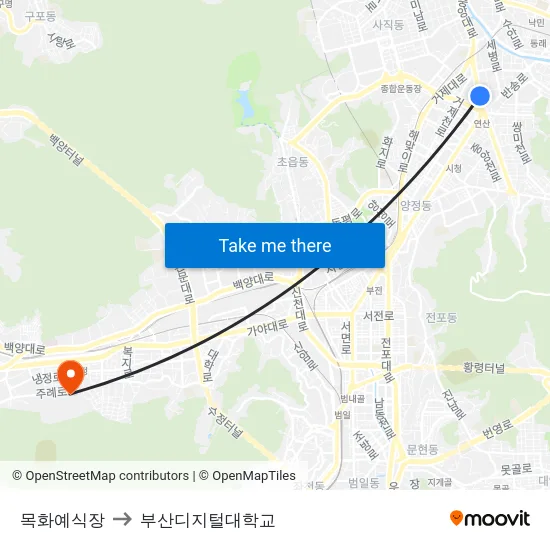 목화예식장 to 부산디지털대학교 map