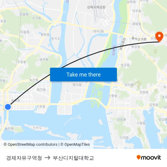 경제자유구역청 to 부산디지털대학교 map