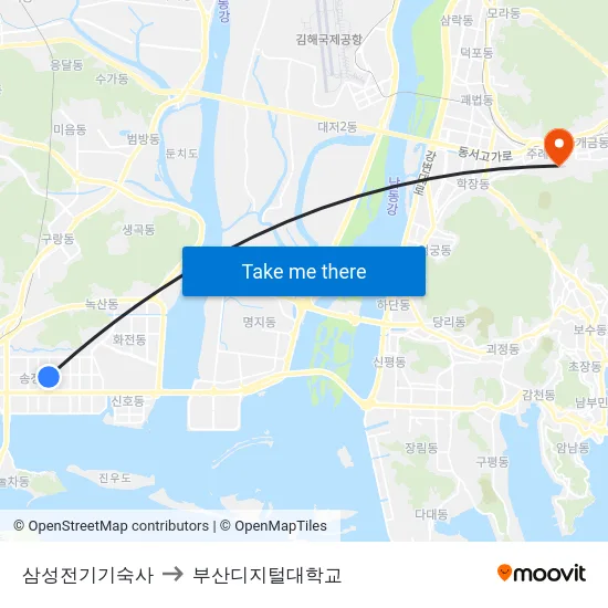 삼성전기기숙사 to 부산디지털대학교 map