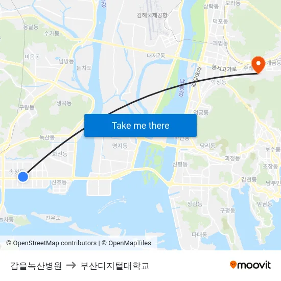 갑을녹산병원 to 부산디지털대학교 map
