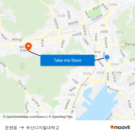 문현동 to 부산디지털대학교 map