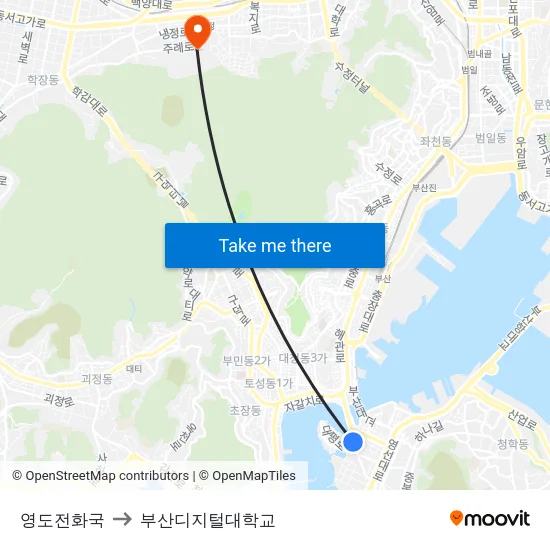 영도전화국 to 부산디지털대학교 map
