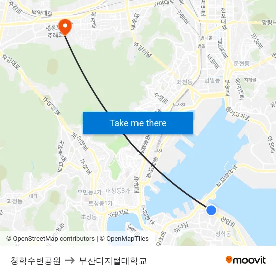 청학수변공원 to 부산디지털대학교 map