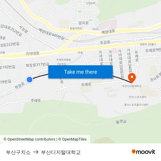 부산구치소 to 부산디지털대학교 map