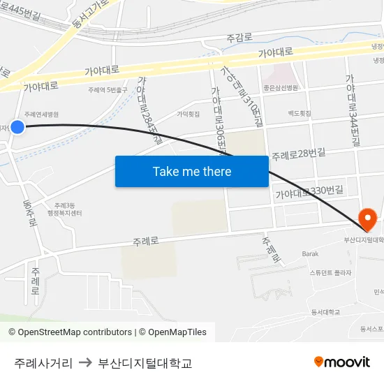 주례사거리 to 부산디지털대학교 map