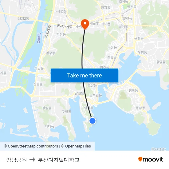 암남공원 to 부산디지털대학교 map