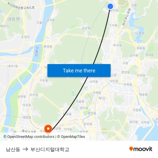 남산동 to 부산디지털대학교 map