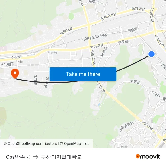 Cbs방송국 to 부산디지털대학교 map