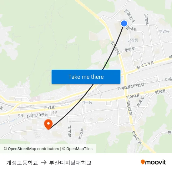 개성고등학교 to 부산디지털대학교 map