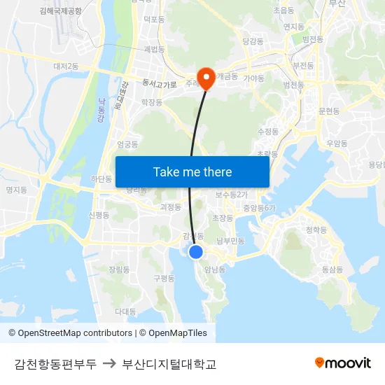 감천항동편부두 to 부산디지털대학교 map