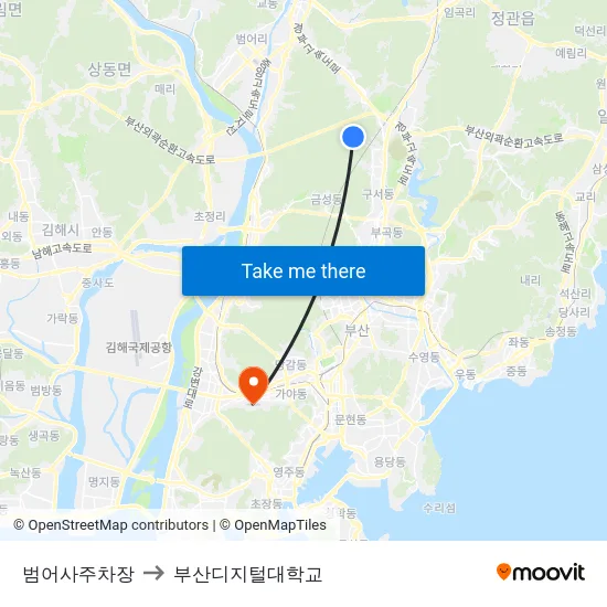 범어사주차장 to 부산디지털대학교 map
