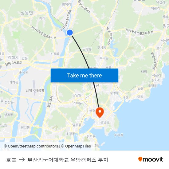 호포 to 부산외국어대학교 우암캠퍼스 부지 map