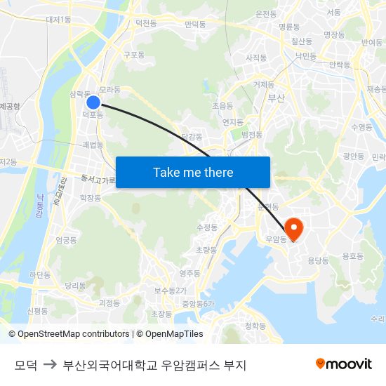 모덕 to 부산외국어대학교 우암캠퍼스 부지 map