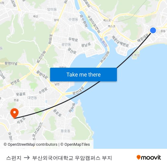 스펀지 to 부산외국어대학교 우암캠퍼스 부지 map
