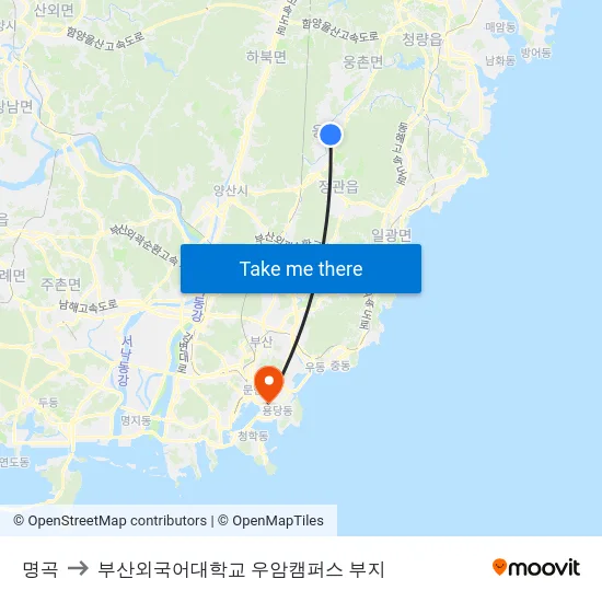 명곡 to 부산외국어대학교 우암캠퍼스 부지 map