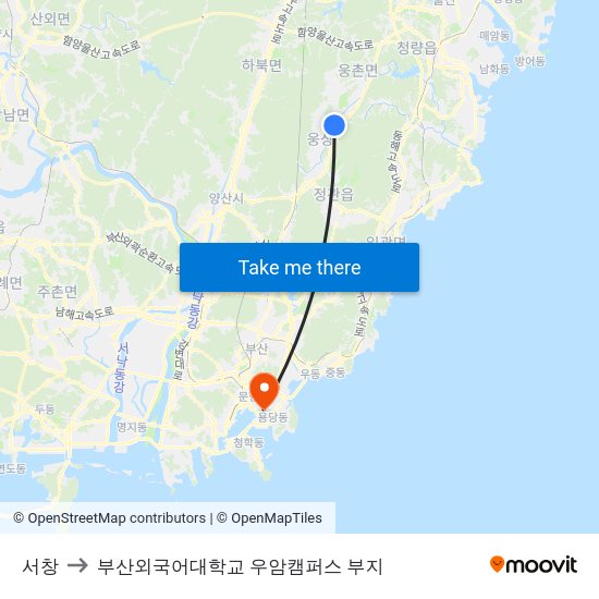 서창 to 부산외국어대학교 우암캠퍼스 부지 map