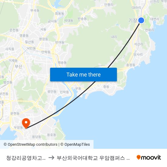 청강리공영차고지 to 부산외국어대학교 우암캠퍼스 부지 map