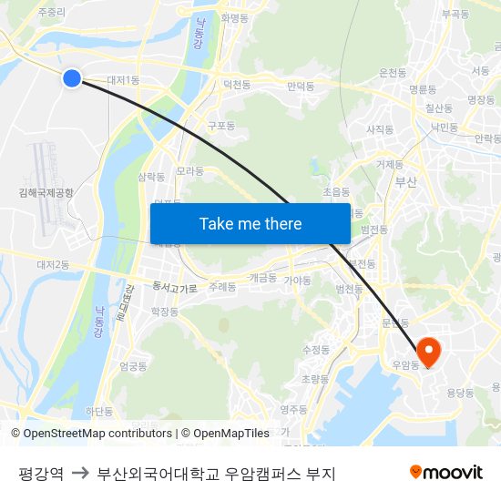 평강역 to 부산외국어대학교 우암캠퍼스 부지 map