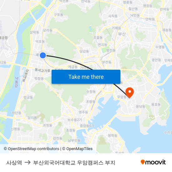 사상역 to 부산외국어대학교 우암캠퍼스 부지 map