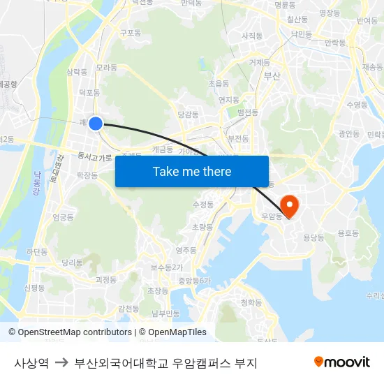 사상역 to 부산외국어대학교 우암캠퍼스 부지 map