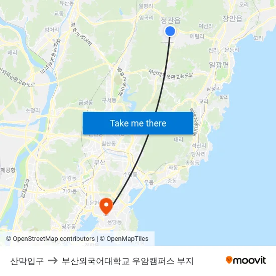 산막입구 to 부산외국어대학교 우암캠퍼스 부지 map