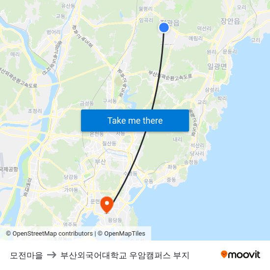 모전마을 to 부산외국어대학교 우암캠퍼스 부지 map