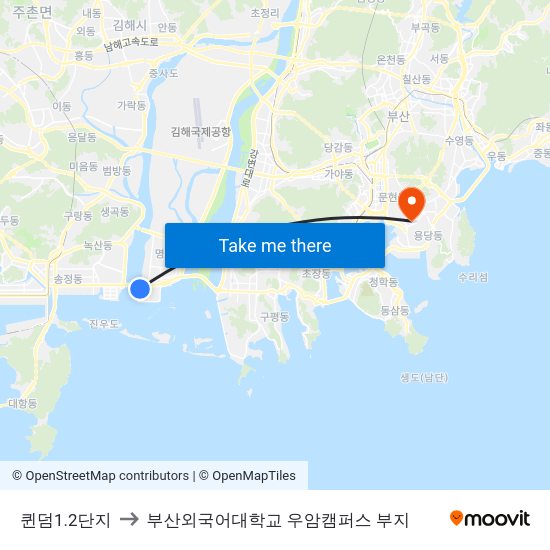 퀸덤1.2단지 to 부산외국어대학교 우암캠퍼스 부지 map