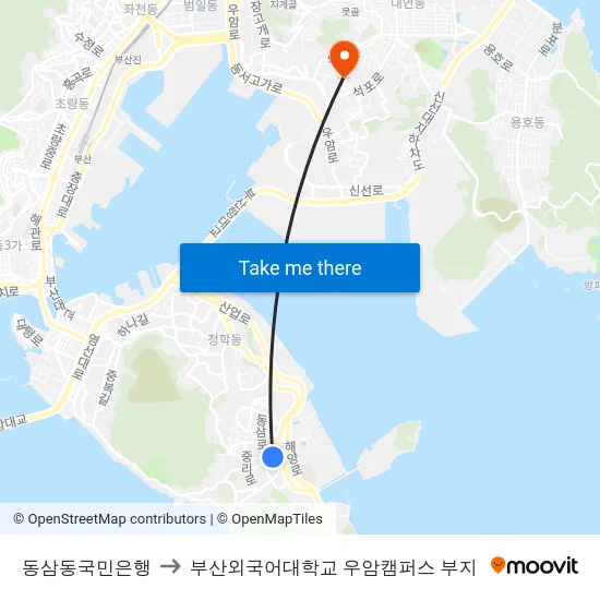 동삼동국민은행 to 부산외국어대학교 우암캠퍼스 부지 map