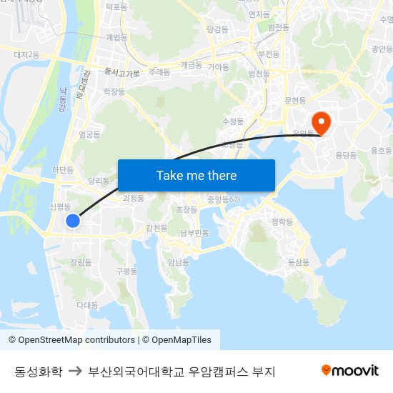 동성화학 to 부산외국어대학교 우암캠퍼스 부지 map