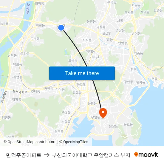 만덕주공아파트 to 부산외국어대학교 우암캠퍼스 부지 map