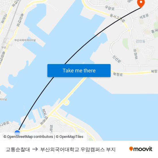 교통순찰대 to 부산외국어대학교 우암캠퍼스 부지 map